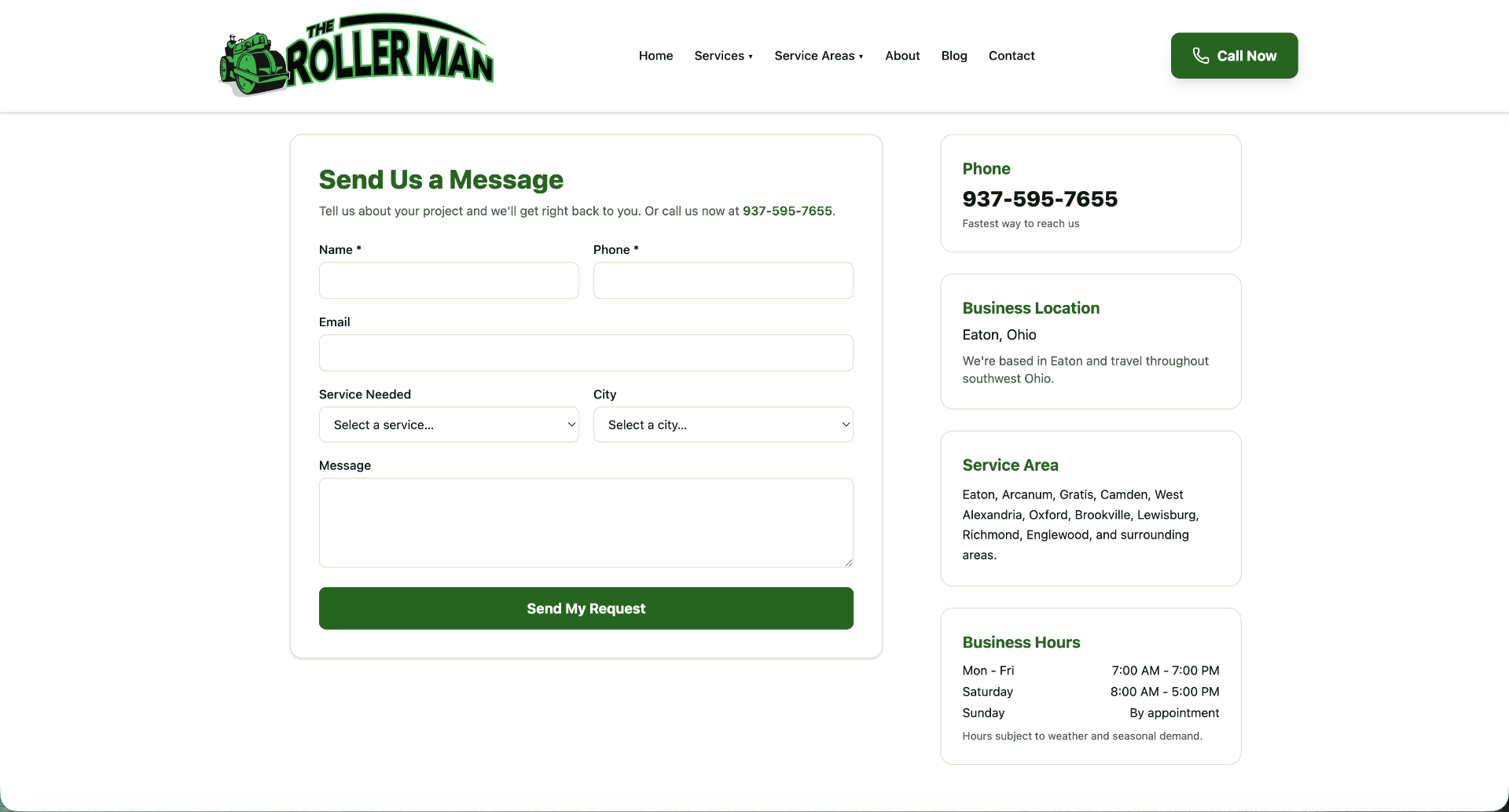 The Roller Man website screenshot